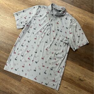 Travis Mathew Mens L Polo Golf Shirt Statue of Liberty Fireworks Gray America US
